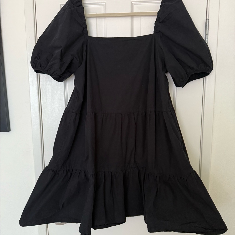 Black Puff-Sleeve Square-Neck Dress - Women